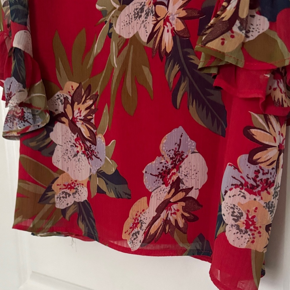 Hayden Red Floral Blouse with Ruffle Sleeves - Picture 4 of 7